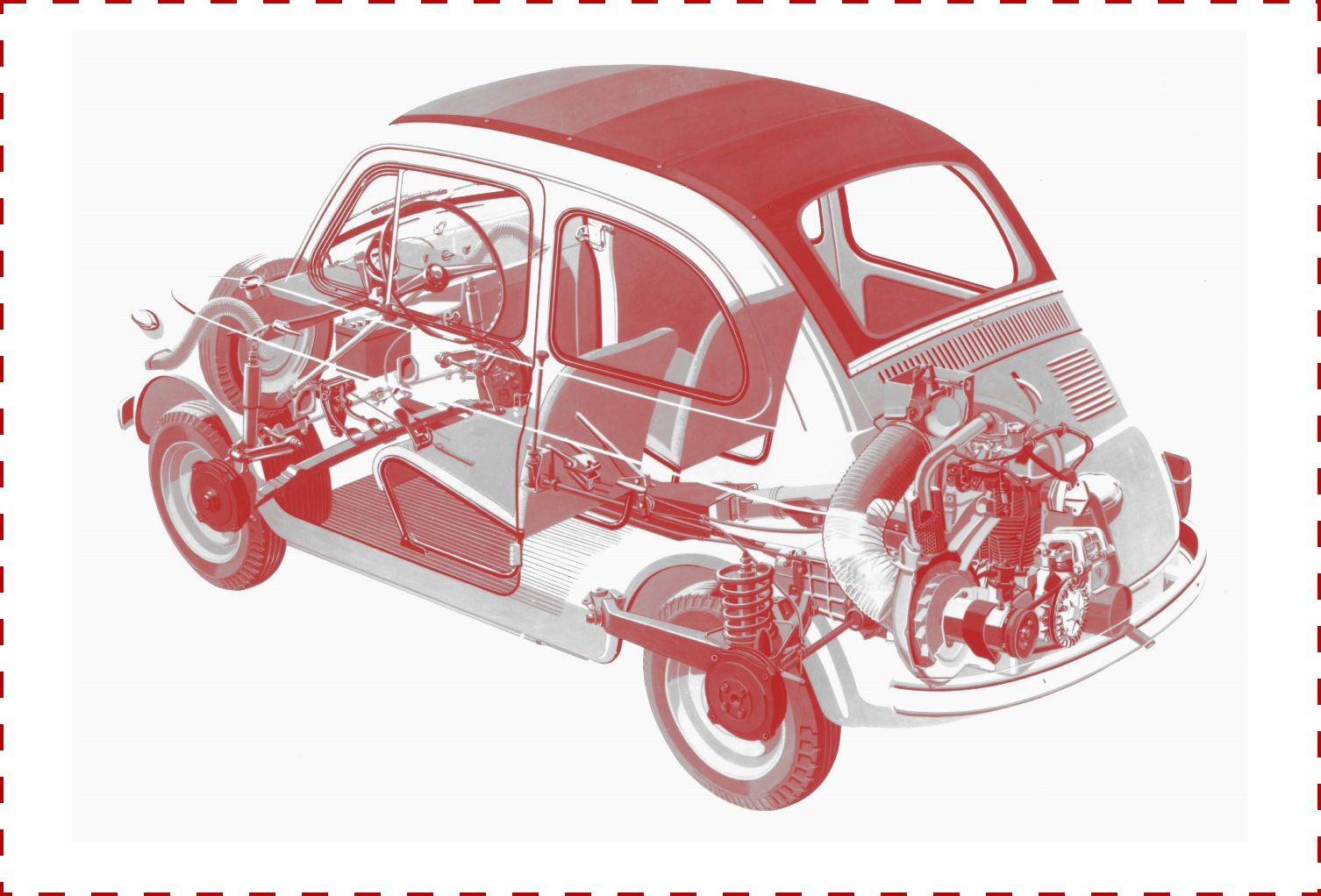 Fiat&nbsp;500 vue aux rayons x moteur et mécanique