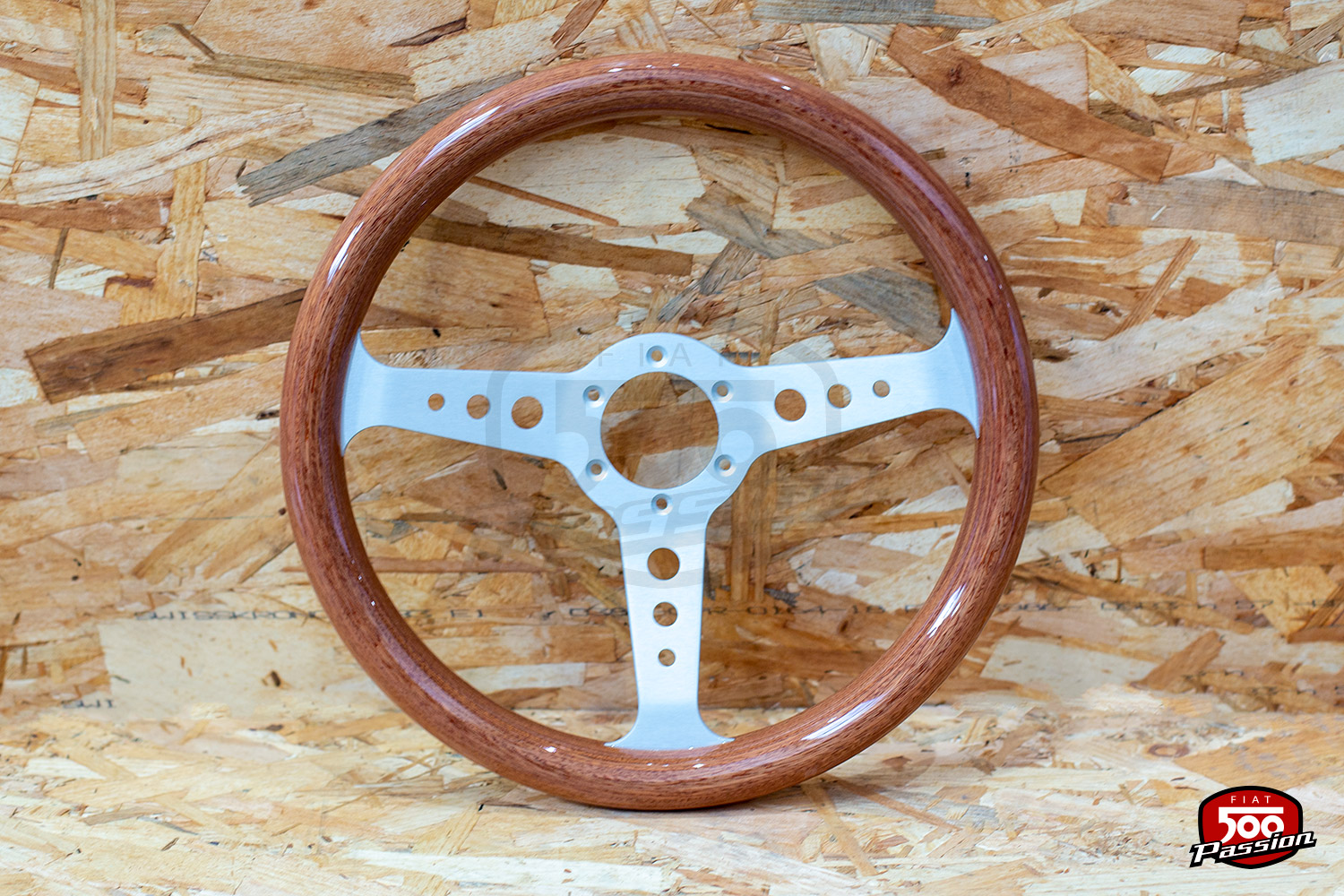 Volant bois 3 branches en alu "Mogano" diam. 350